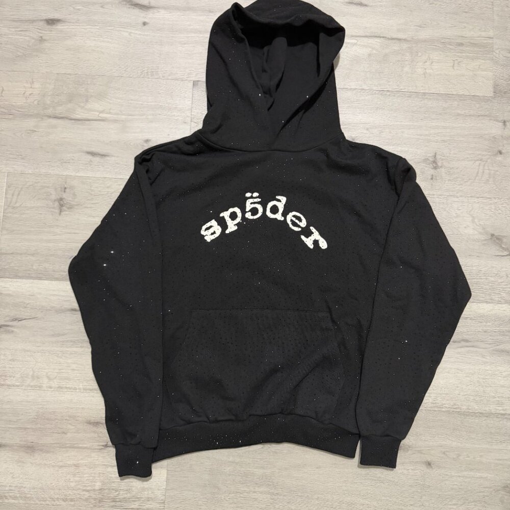 Sp5der Black Rhinestone Hoodie